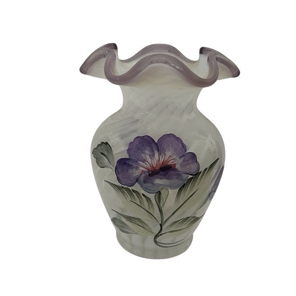 Fenton Other - Fenton Art Glass Spiral Optic Opalescent Hand painted Vase.